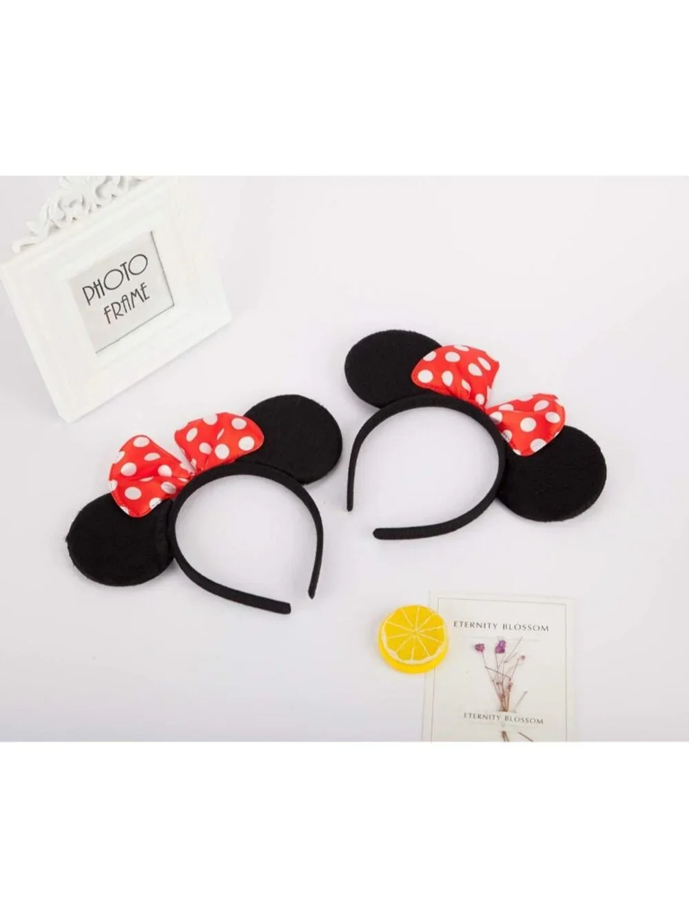 Women Black Red Dot Sequin Handmade Mickey Mouse Headband 2 Pieces